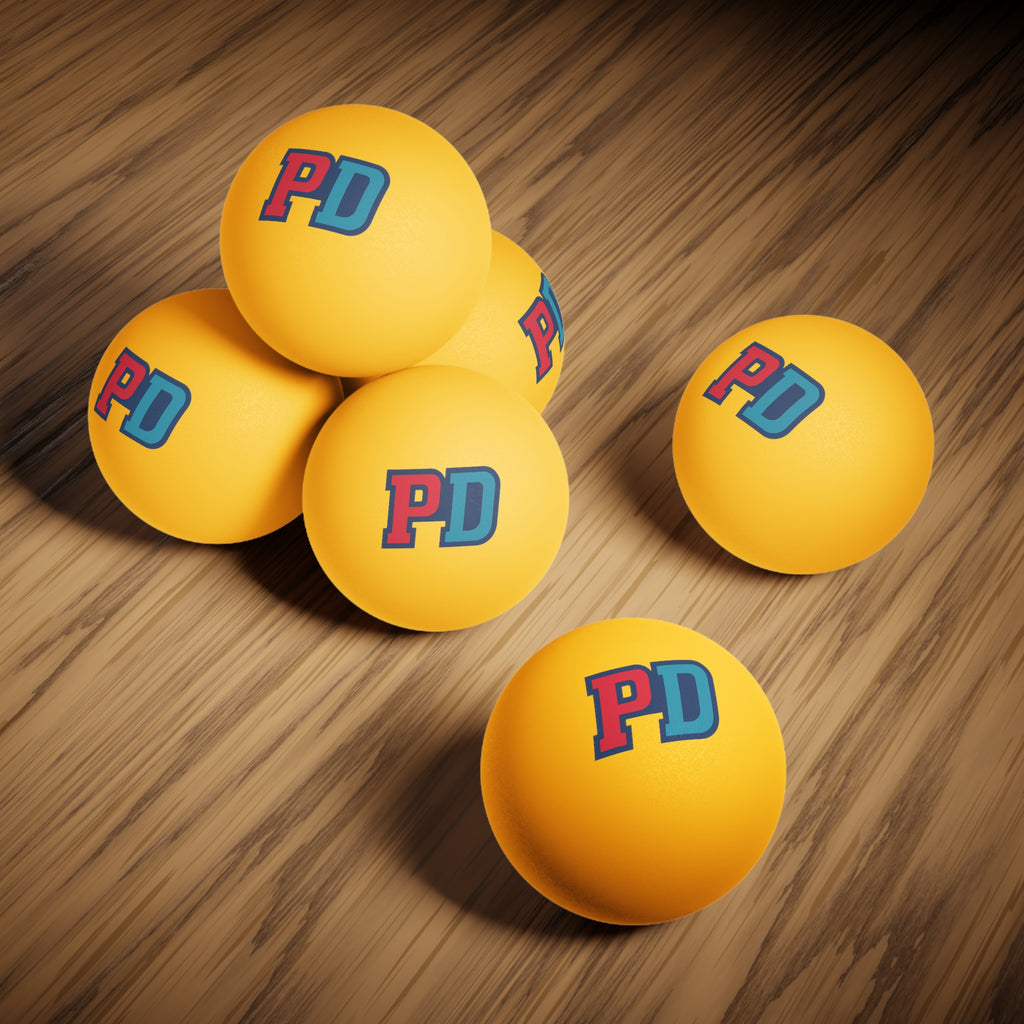 Ping Pong Balls (6-Pack) — White Table Tennis Balls with Red & Blue "PD" Logo