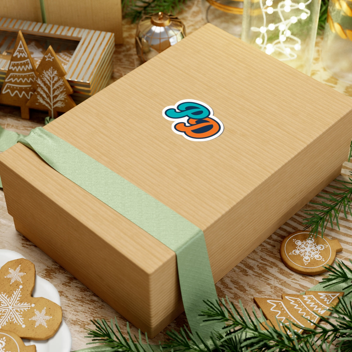 PD Monogram Kiss-Cut Sticker — Retro Teal & Orange Laptop Decal