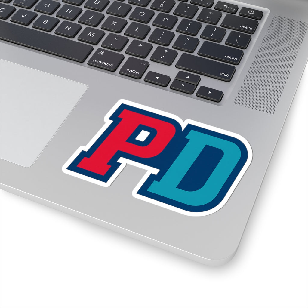 PD Initials Sticker — Red & Teal Kiss-Cut Decal for Laptops, Water Bottles & Gear