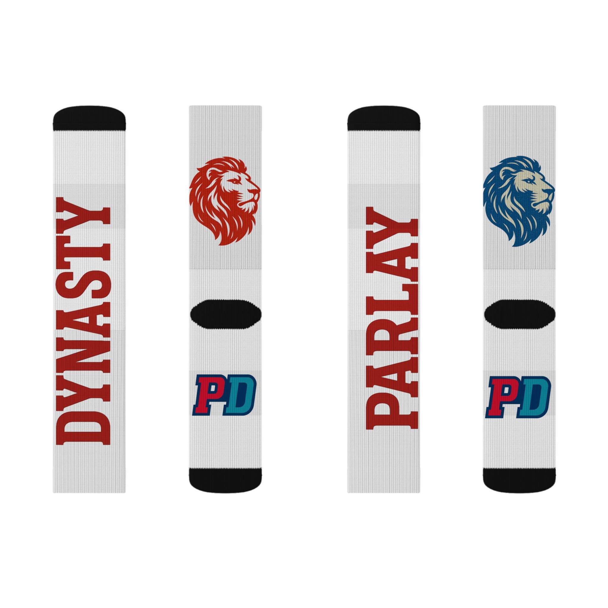 Dynasty Parlay Sublimation Socks — Custom Sports Crew Socks with Lion Logo