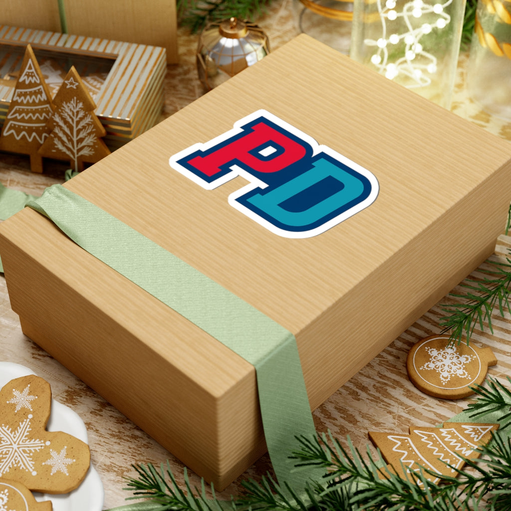 PD Initials Sticker — Red & Teal Kiss-Cut Decal for Laptops, Water Bottles & Gear