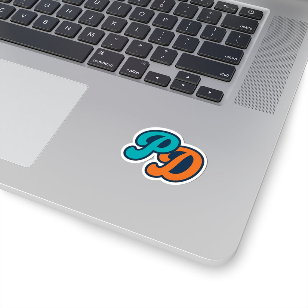 PD Monogram Kiss-Cut Sticker — Retro Teal & Orange Laptop Decal