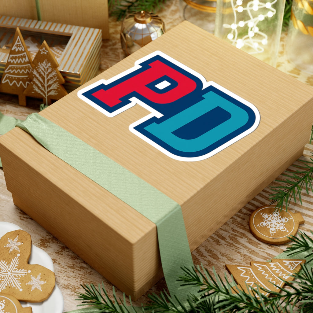 PD Initials Sticker — Red & Teal Kiss-Cut Decal for Laptops, Water Bottles & Gear