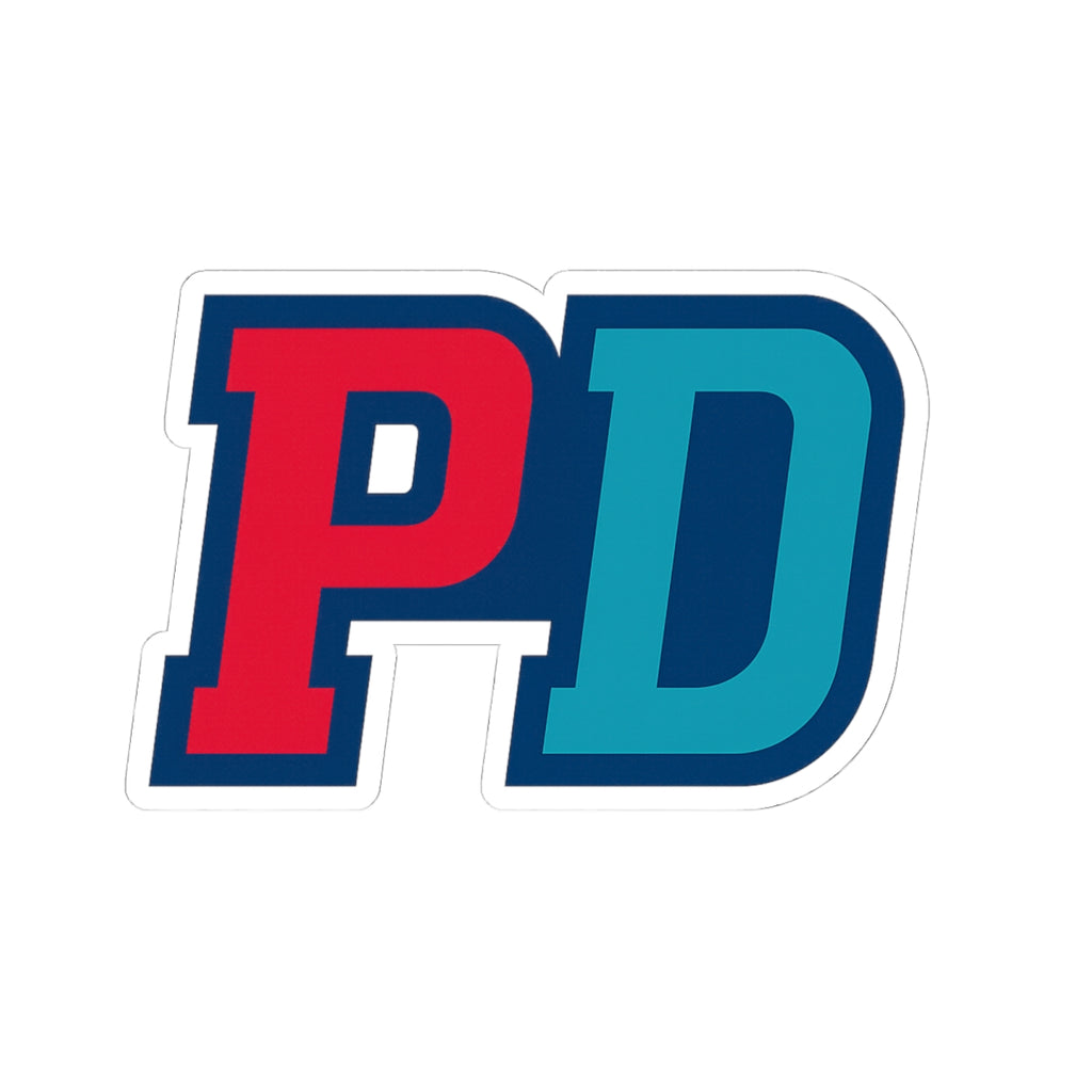 PD Initials Sticker — Red & Teal Kiss-Cut Decal for Laptops, Water Bottles & Gear