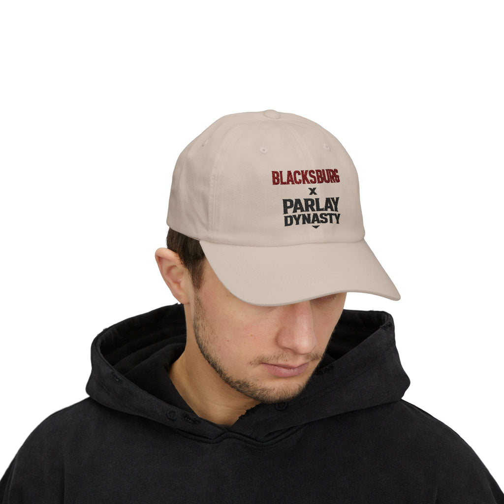 Blacksburg x Parlay Dynasty Dad Cap — Embroidered White Baseball Hat