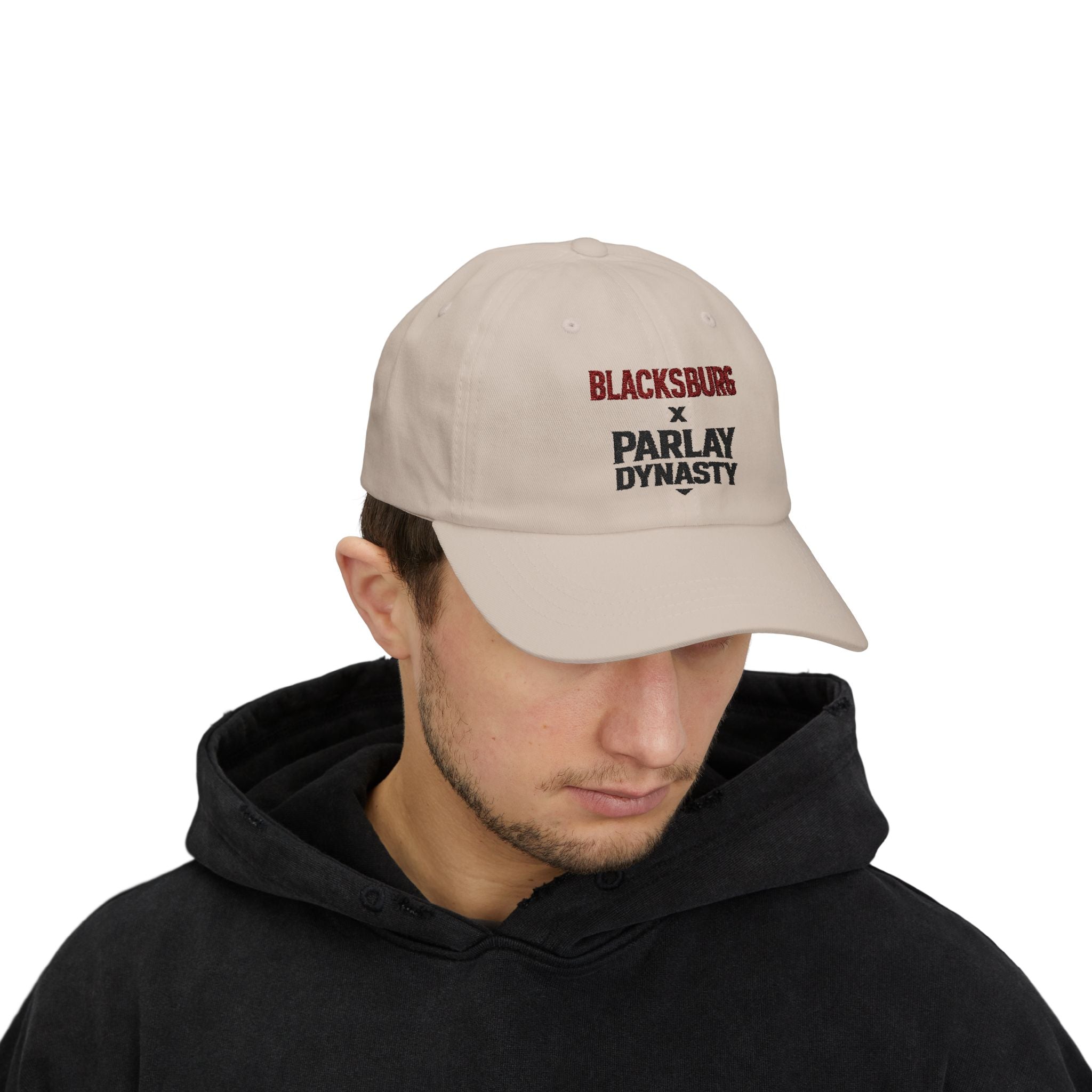 Blacksburg x Parlay Dynasty Dad Cap — Embroidered White Baseball Hat