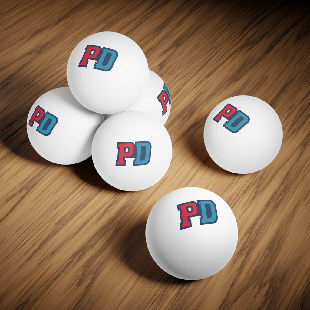Ping Pong Balls (6-Pack) — White Table Tennis Balls with Red & Blue "PD" Logo