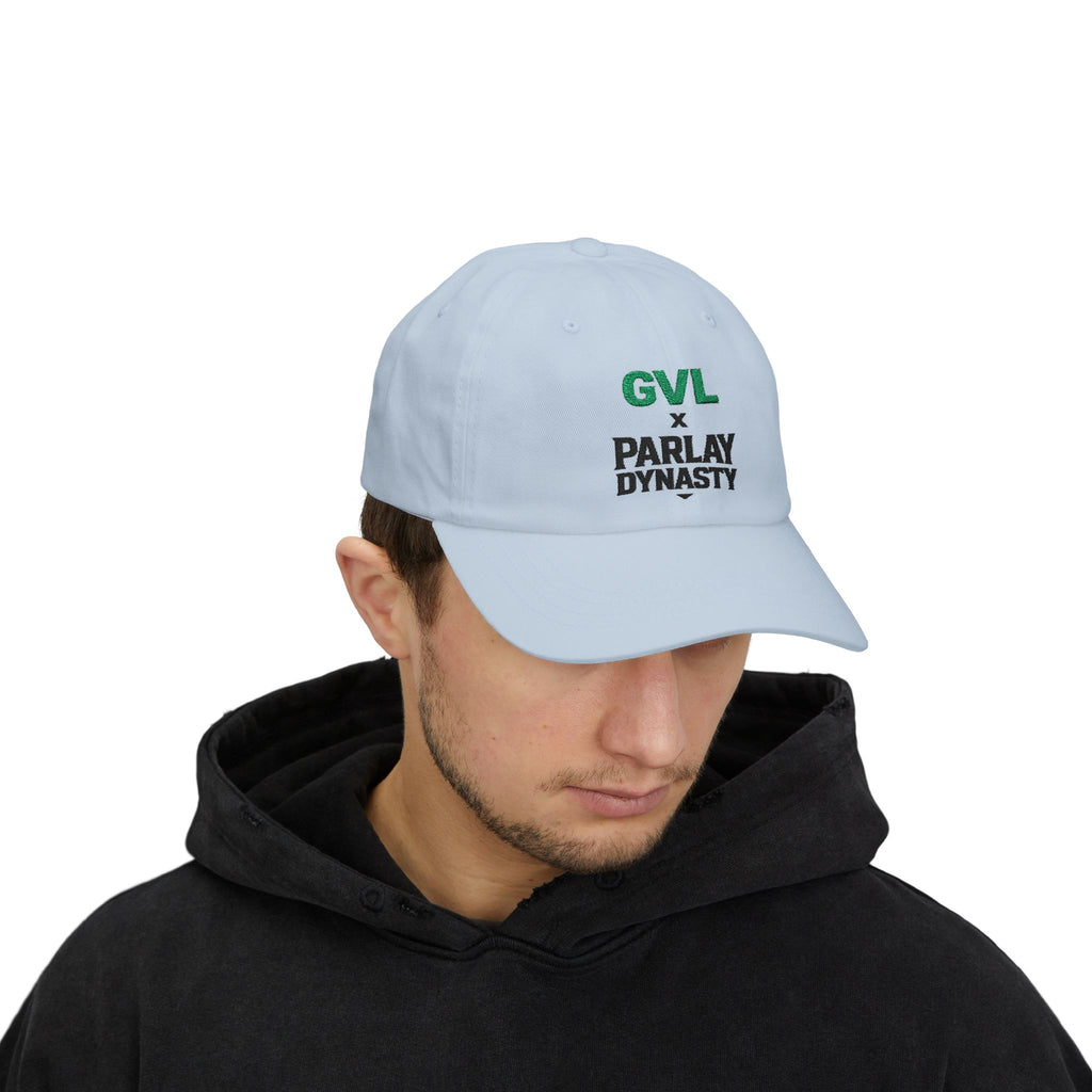 GVL x Parlay Dynasty Embroidered Dad Cap — White Classic Baseball Hat