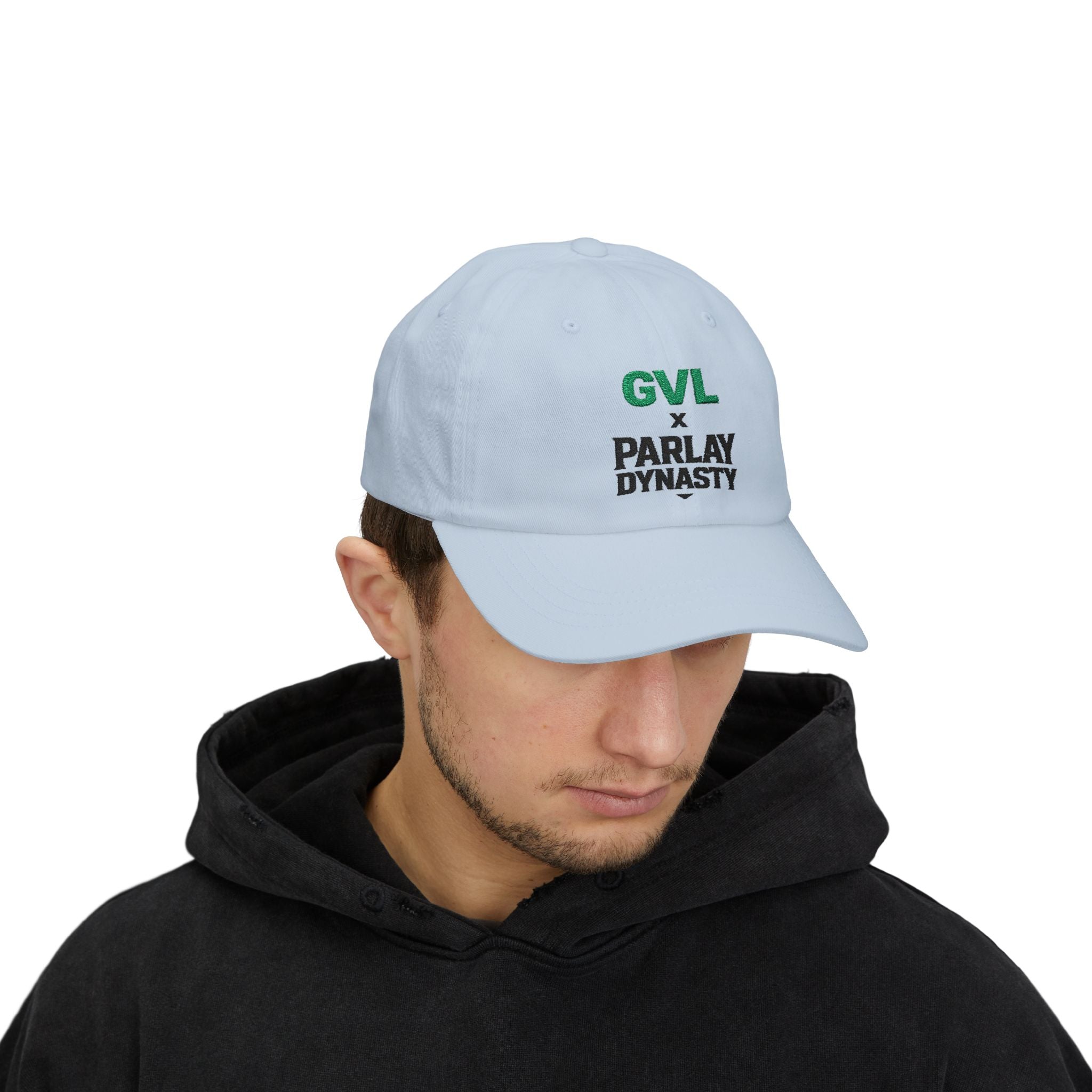 GVL x Parlay Dynasty Embroidered Dad Cap — White Classic Baseball Hat