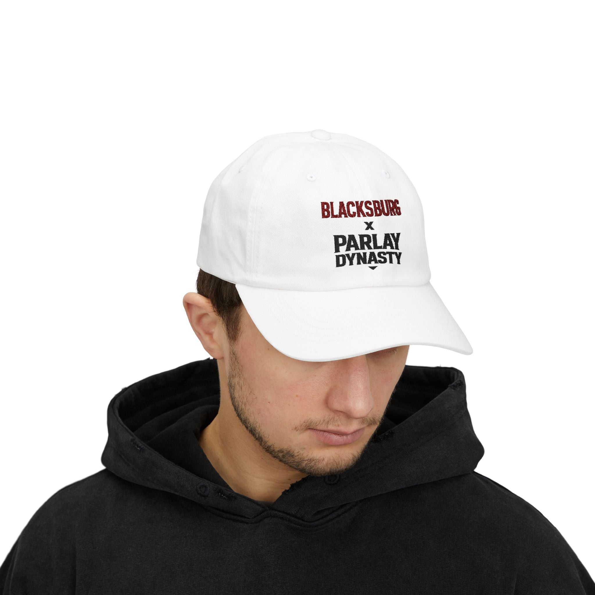 Blacksburg x Parlay Dynasty Dad Cap — Embroidered White Baseball Hat