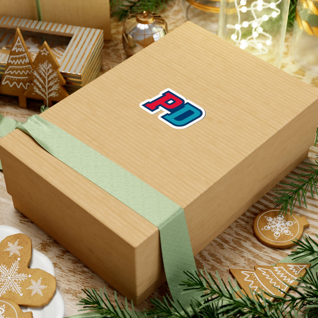 PD Initials Sticker — Red & Teal Kiss-Cut Decal for Laptops, Water Bottles & Gear