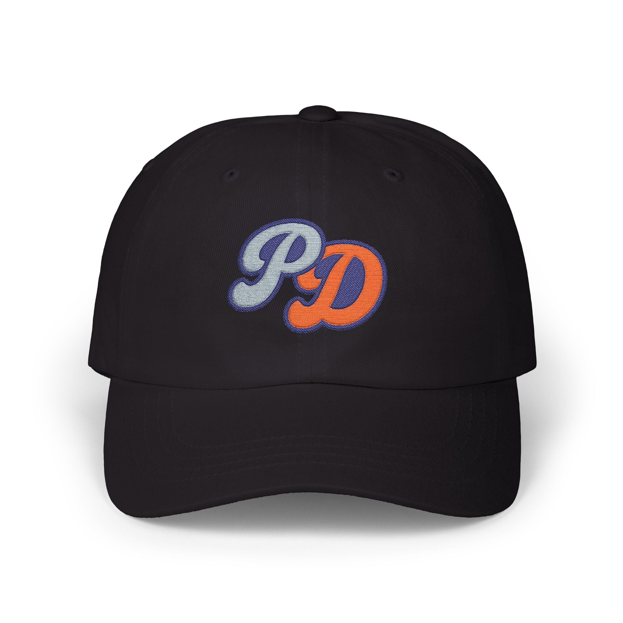 Embroidered PD Dad Cap — Vintage Script Patch Baseball Hat