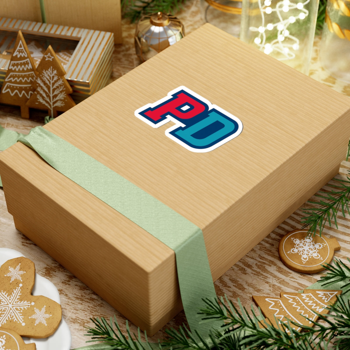 PD Initials Sticker — Red & Teal Kiss-Cut Decal for Laptops, Water Bottles & Gear