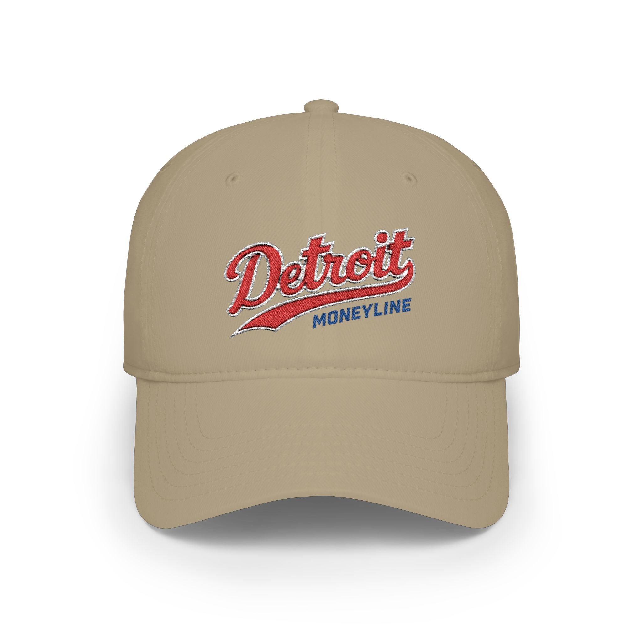 Detroit Monuments Low Profile Baseball Cap — Retro Script Red Hat