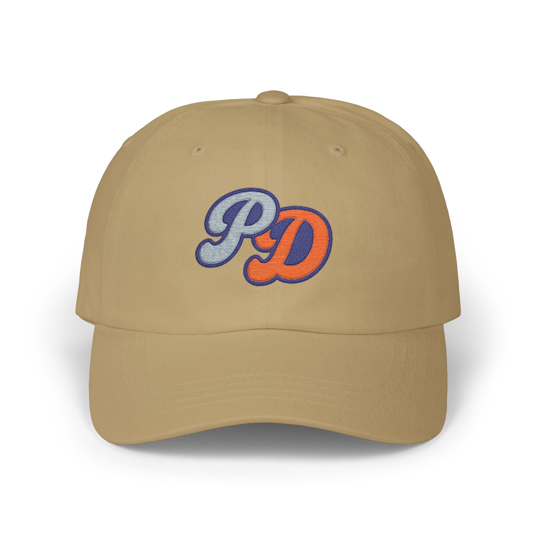 Embroidered PD Dad Cap — Vintage Script Patch Baseball Hat