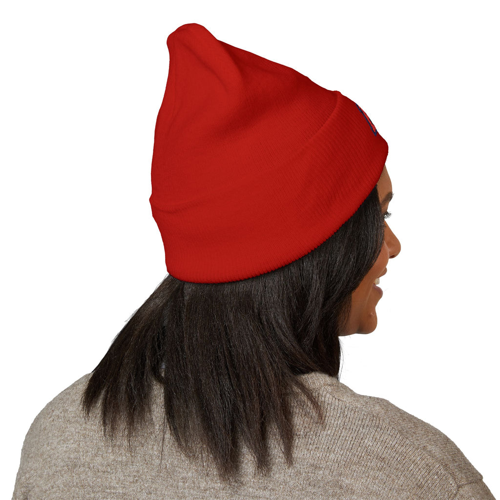 PD Embroidered Cuffed Beanie — Classic Knit Winter Hat