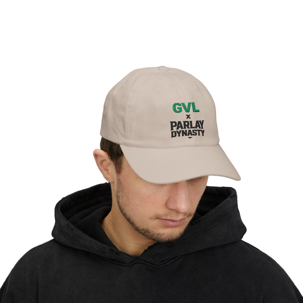GVL x Parlay Dynasty Embroidered Dad Cap — White Classic Baseball Hat
