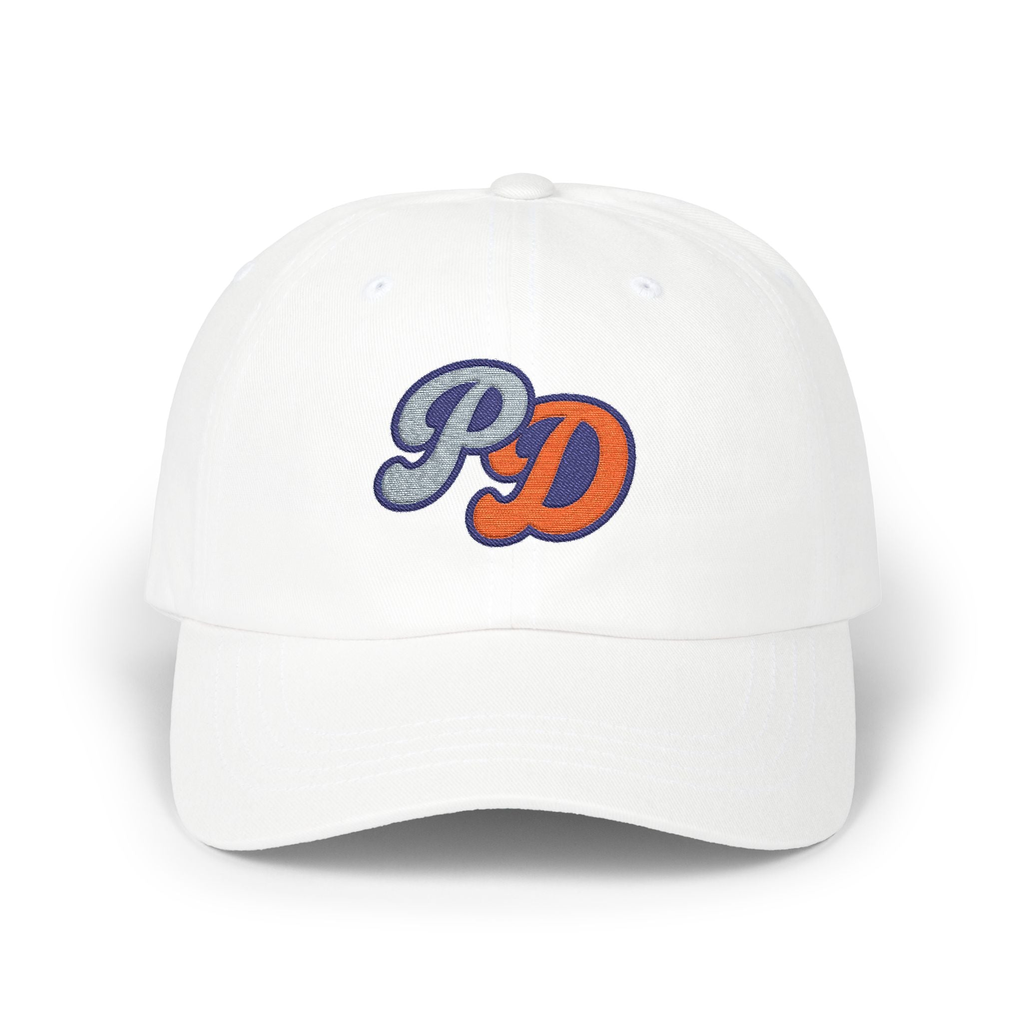 Embroidered PD Dad Cap — Vintage Script Patch Baseball Hat