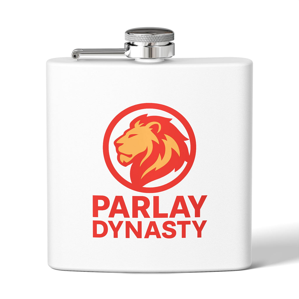 Parlay Dynasty 6oz Stainless Steel Flask — Lion Logo Pocket Flask for Sports Fans & Tailgates