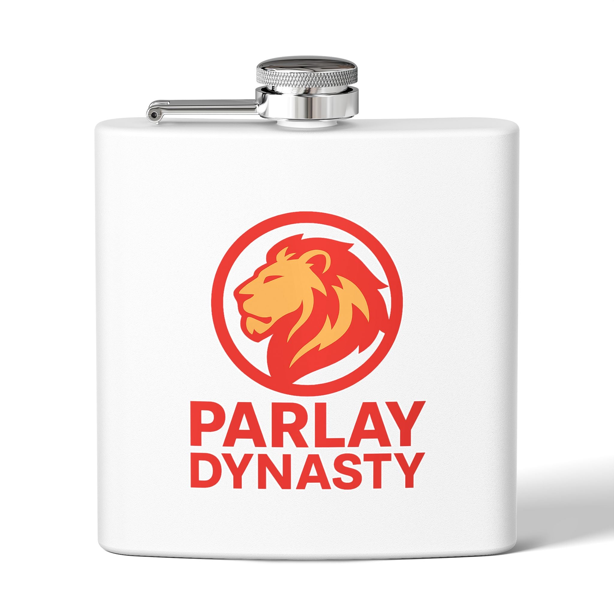 Parlay Dynasty 6oz Stainless Steel Flask — Lion Logo Pocket Flask for Sports Fans & Tailgates
