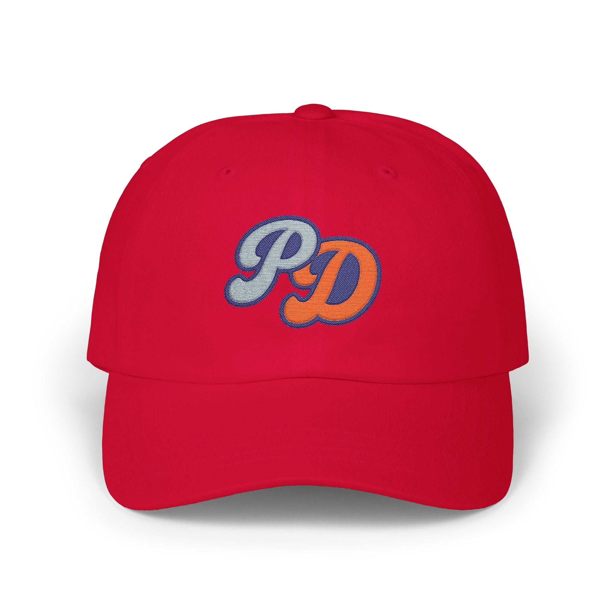 Embroidered PD Dad Cap — Vintage Script Patch Baseball Hat