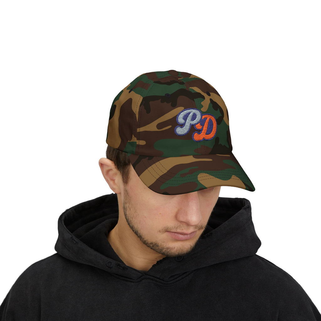 Embroidered PD Dad Cap — Vintage Script Patch Baseball Hat