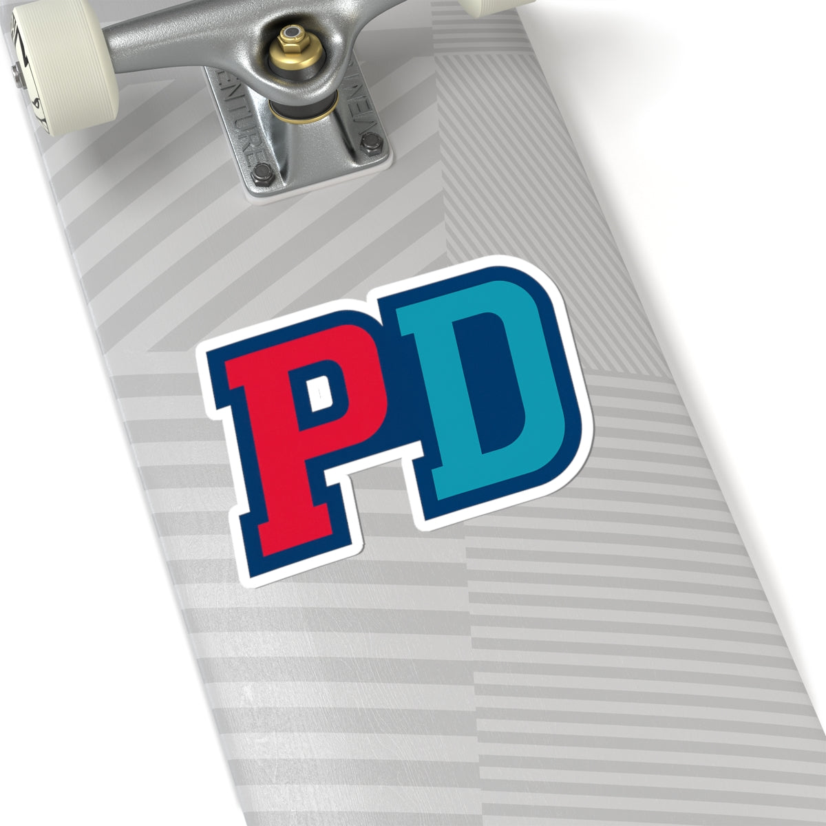 PD Initials Sticker — Red & Teal Kiss-Cut Decal for Laptops, Water Bottles & Gear