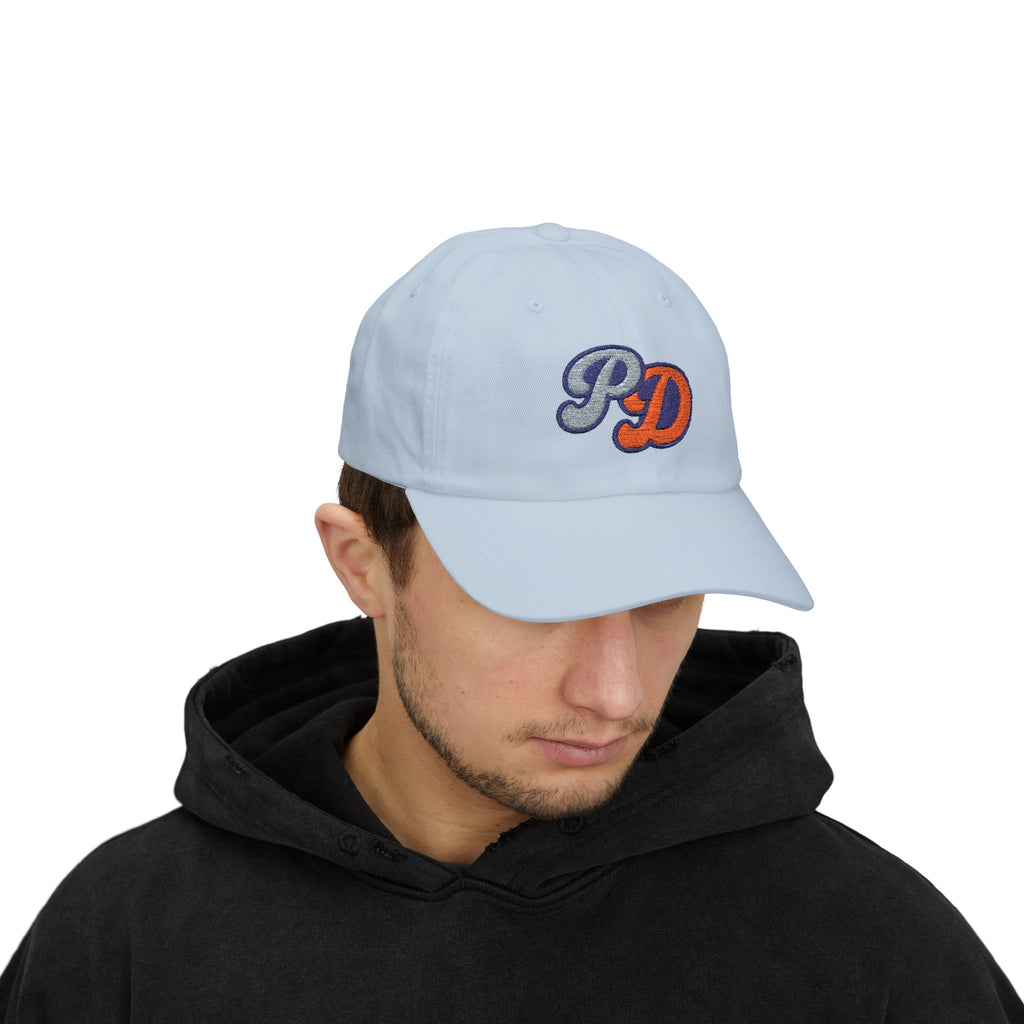 Embroidered PD Dad Cap — Vintage Script Patch Baseball Hat