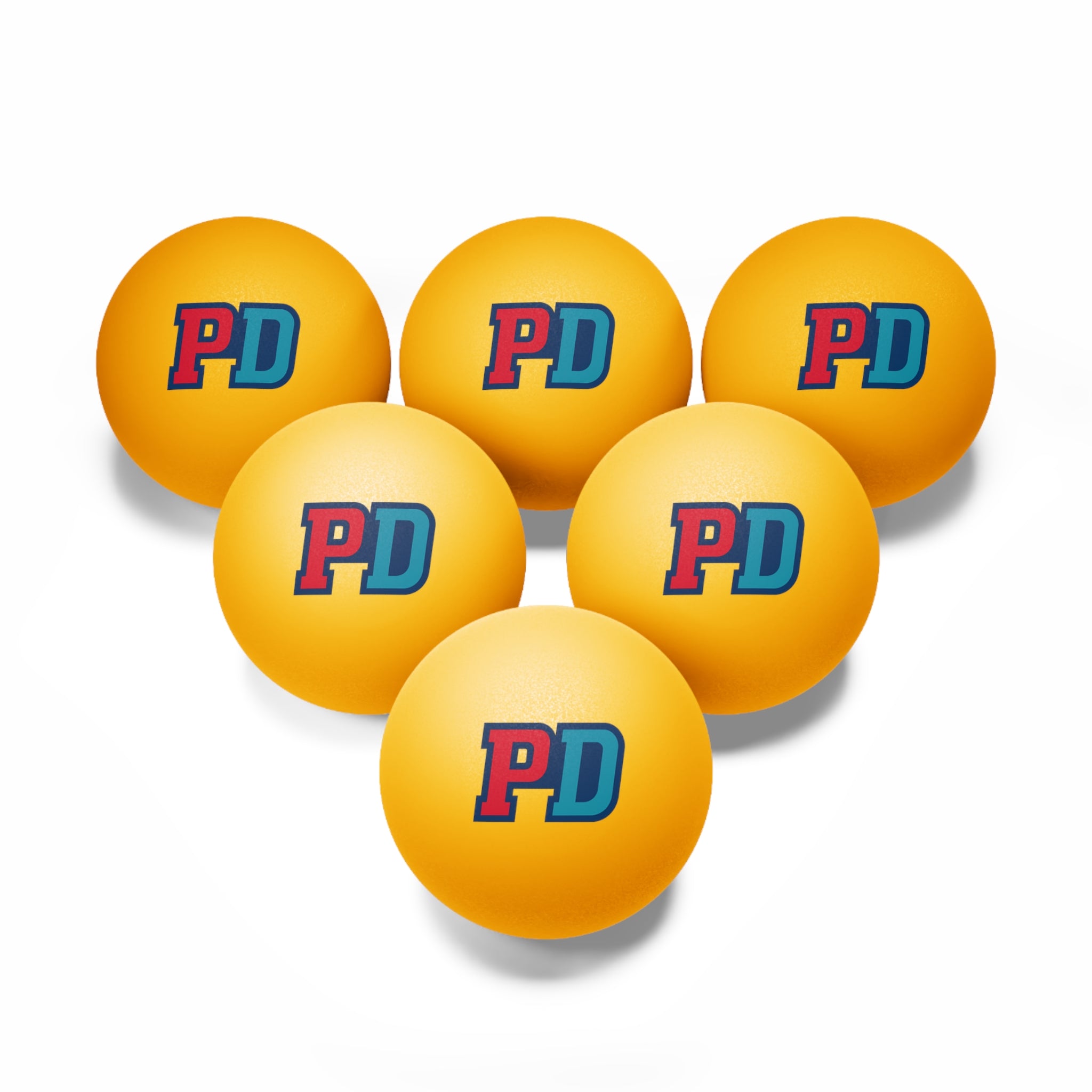 Ping Pong Balls (6-Pack) — White Table Tennis Balls with Red & Blue "PD" Logo