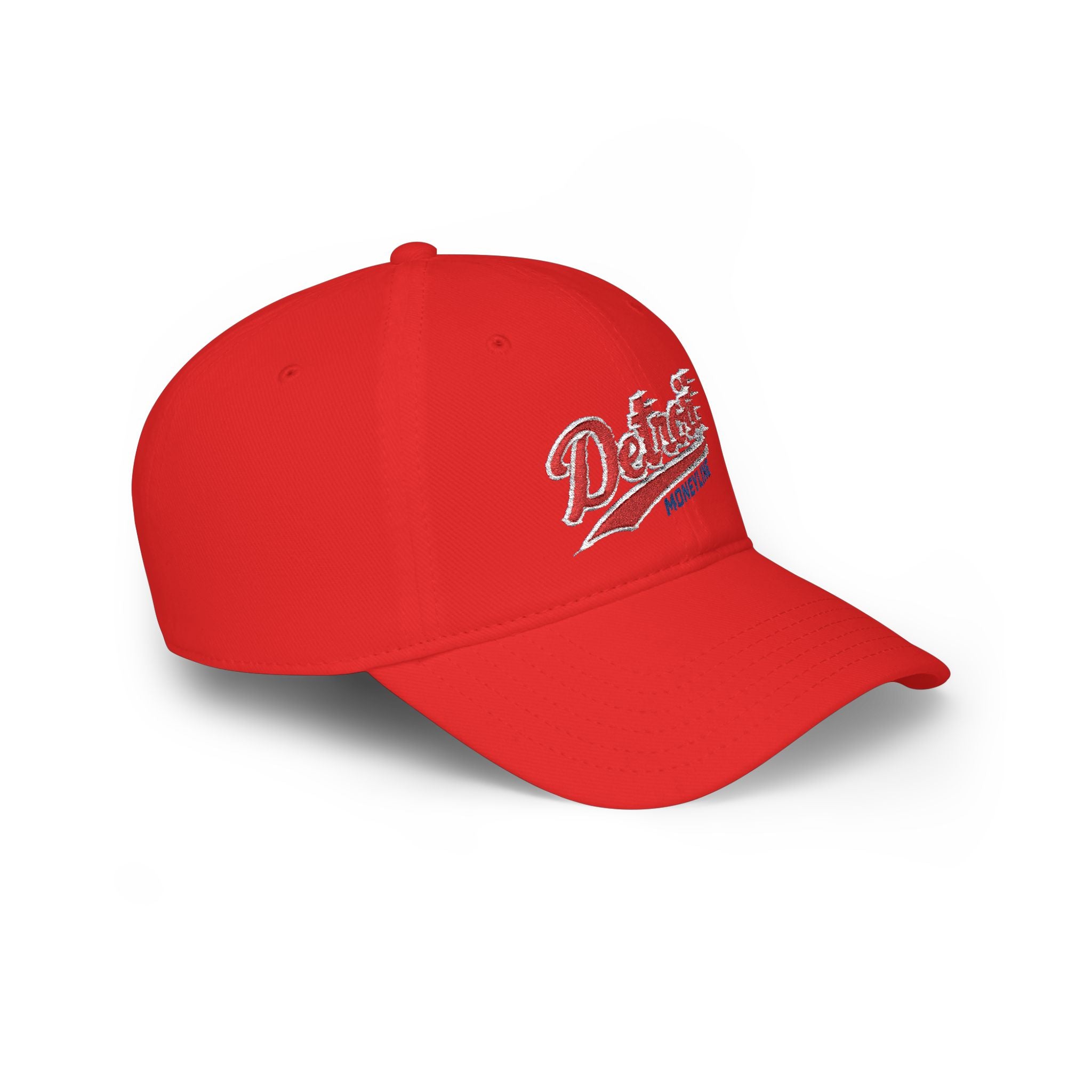 Detroit Monuments Low Profile Baseball Cap — Retro Script Red Hat