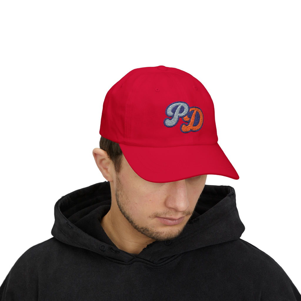Embroidered PD Dad Cap — Vintage Script Patch Baseball Hat