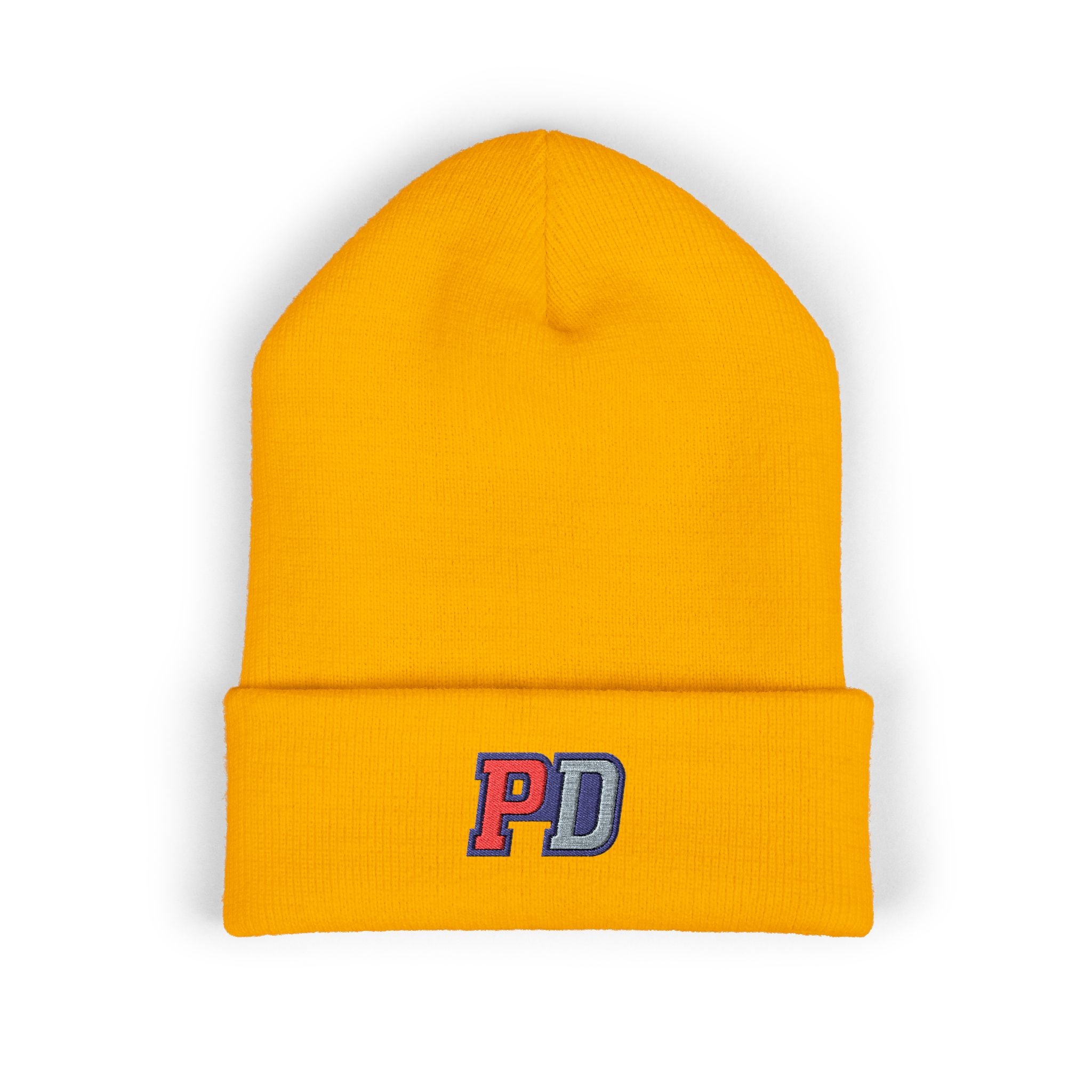 PD Embroidered Cuffed Beanie — Classic Knit Winter Hat