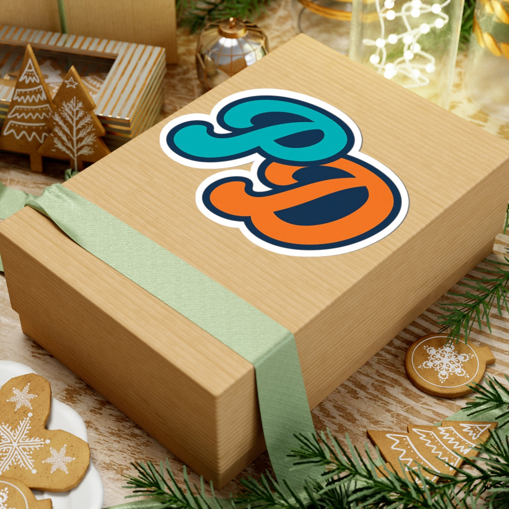 PD Monogram Kiss-Cut Sticker — Retro Teal & Orange Laptop Decal