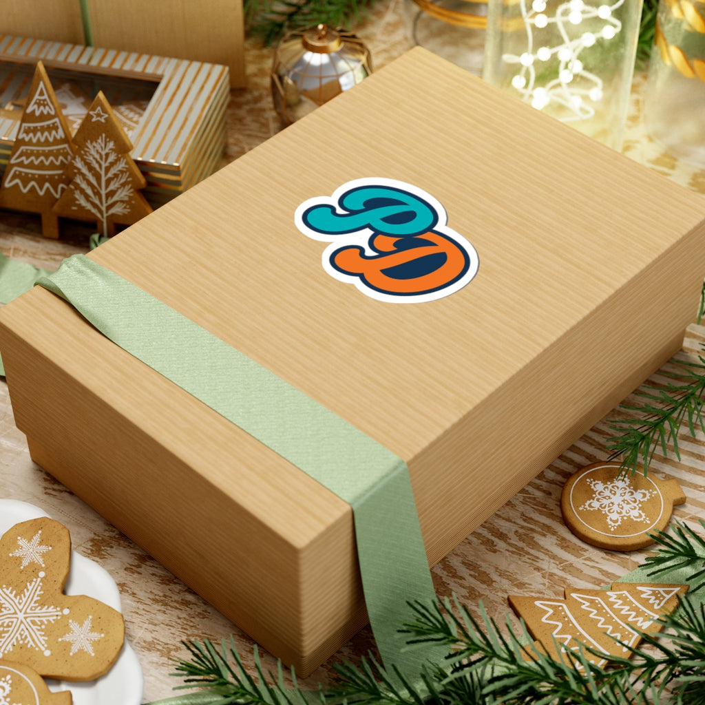 PD Monogram Kiss-Cut Sticker — Retro Teal & Orange Laptop Decal