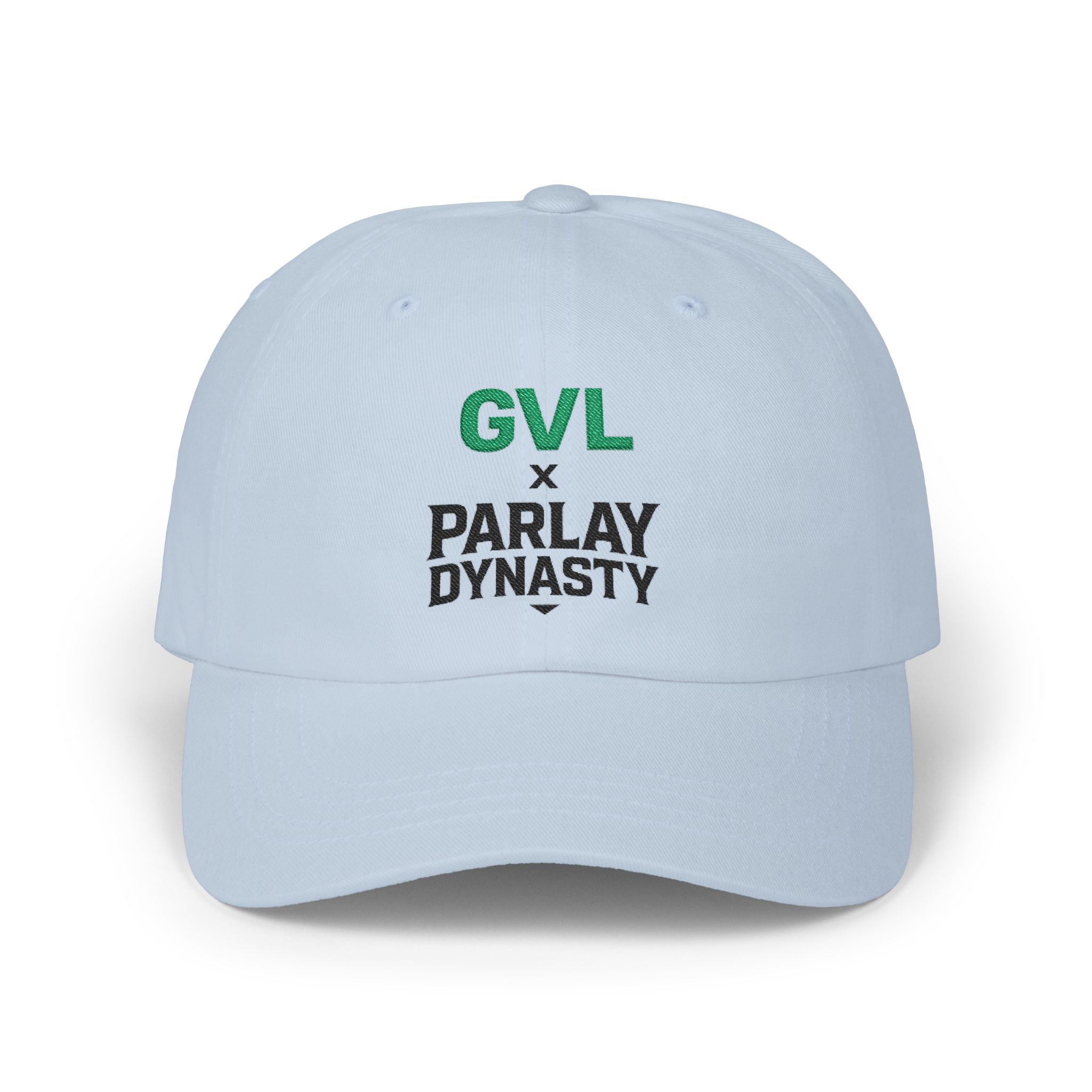 GVL x Parlay Dynasty Embroidered Dad Cap — White Classic Baseball Hat