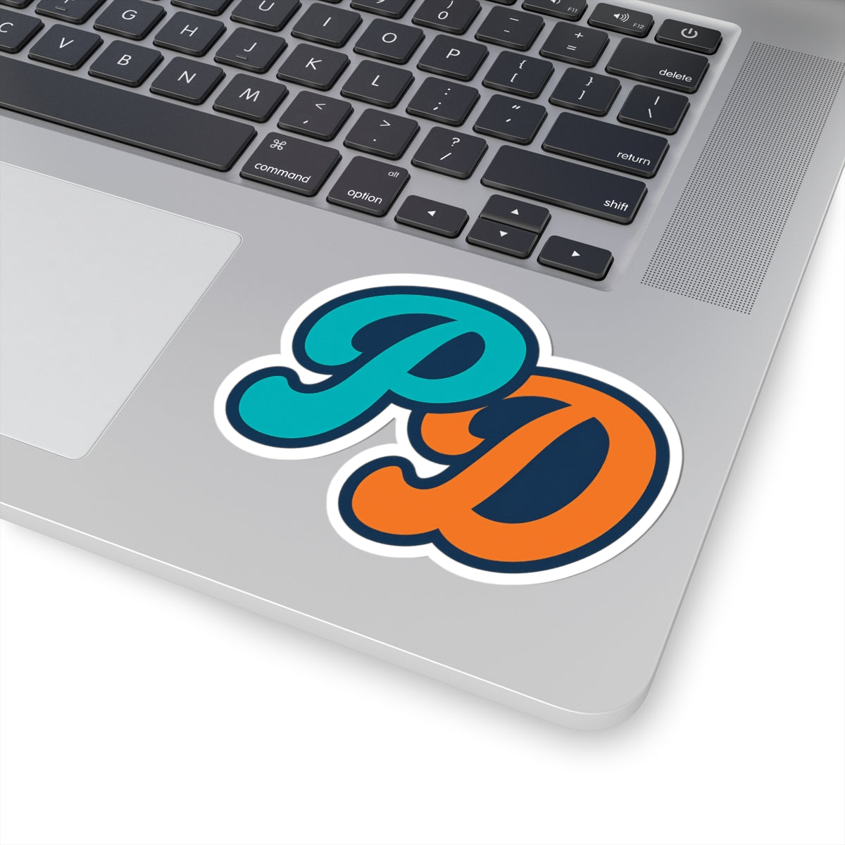 PD Monogram Kiss-Cut Sticker — Retro Teal & Orange Laptop Decal
