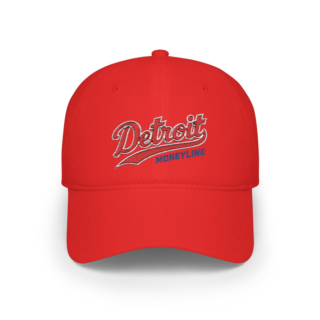 Detroit Monuments Low Profile Baseball Cap — Retro Script Red Hat