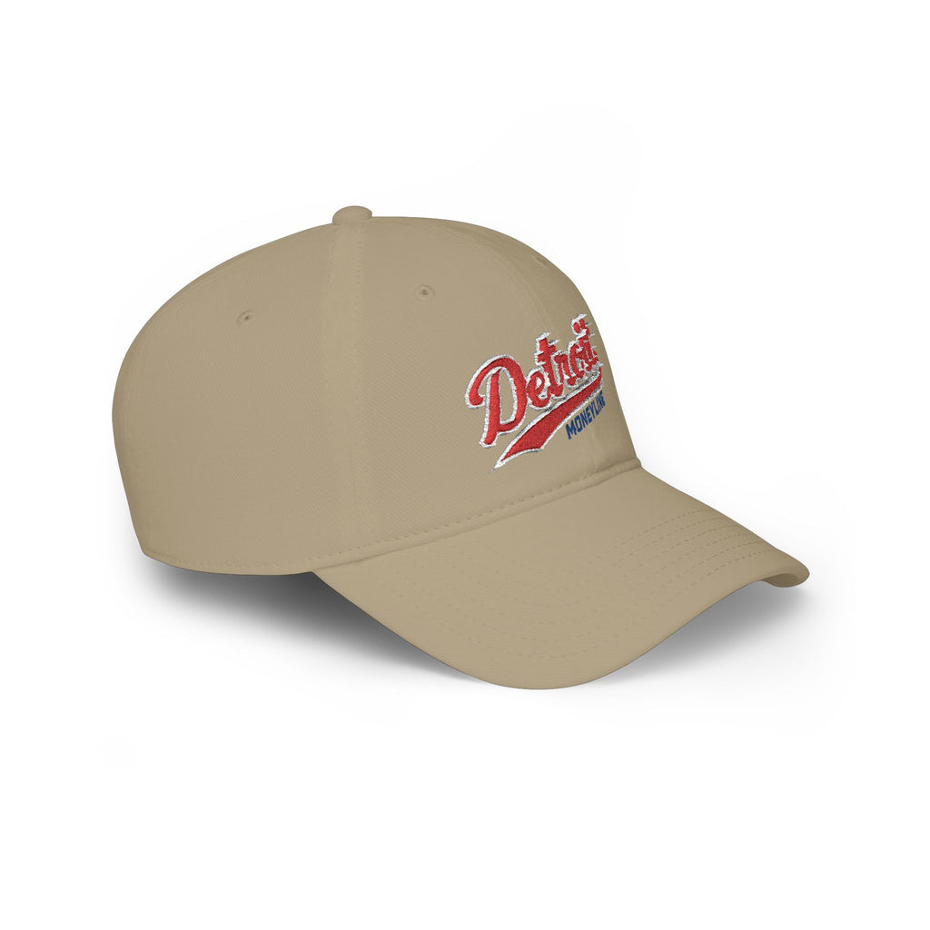 Detroit Monuments Low Profile Baseball Cap — Retro Script Red Hat