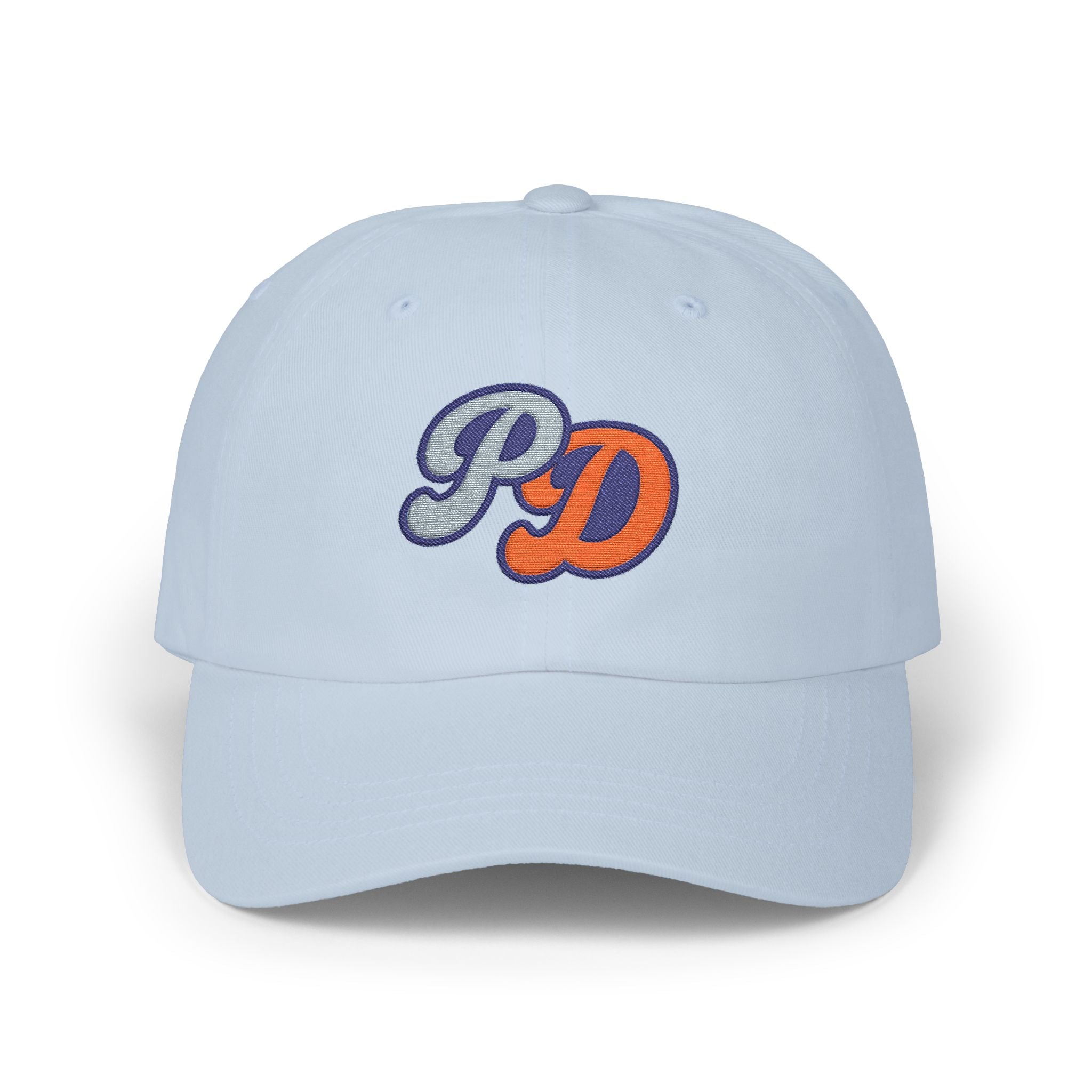 Embroidered PD Dad Cap — Vintage Script Patch Baseball Hat