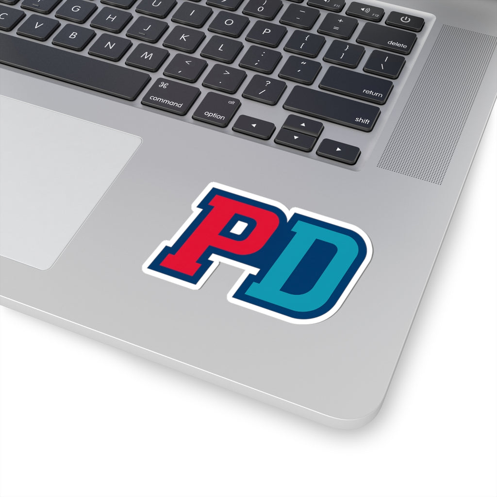 PD Initials Sticker — Red & Teal Kiss-Cut Decal for Laptops, Water Bottles & Gear