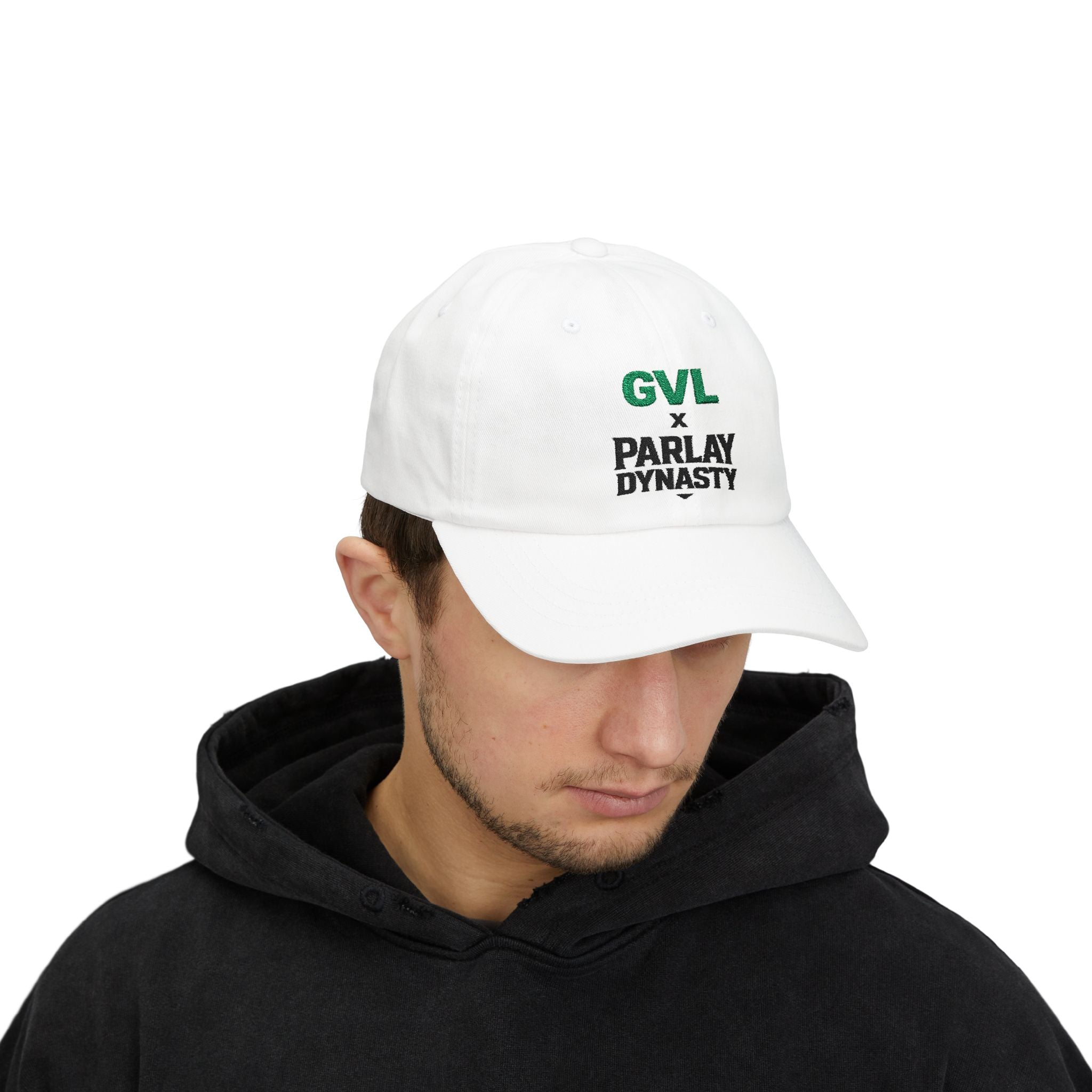 GVL x Parlay Dynasty Embroidered Dad Cap — White Classic Baseball Hat
