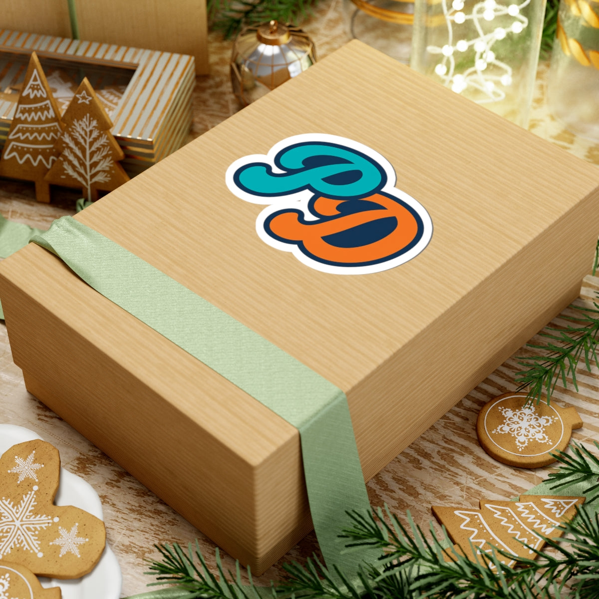PD Monogram Kiss-Cut Sticker — Retro Teal & Orange Laptop Decal