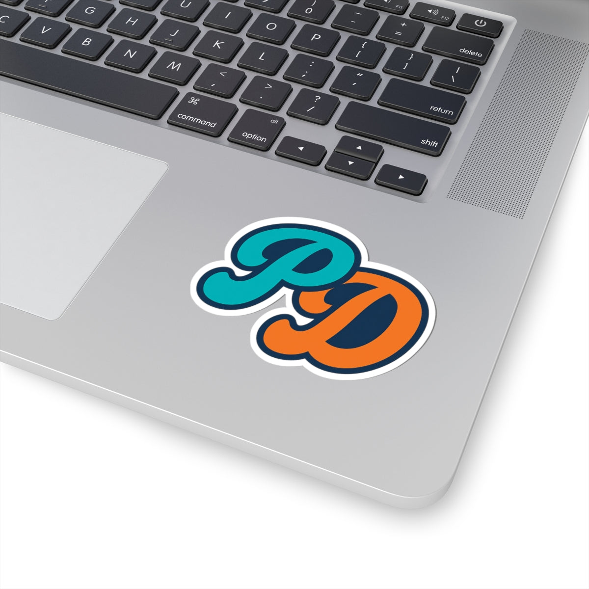 PD Monogram Kiss-Cut Sticker — Retro Teal & Orange Laptop Decal