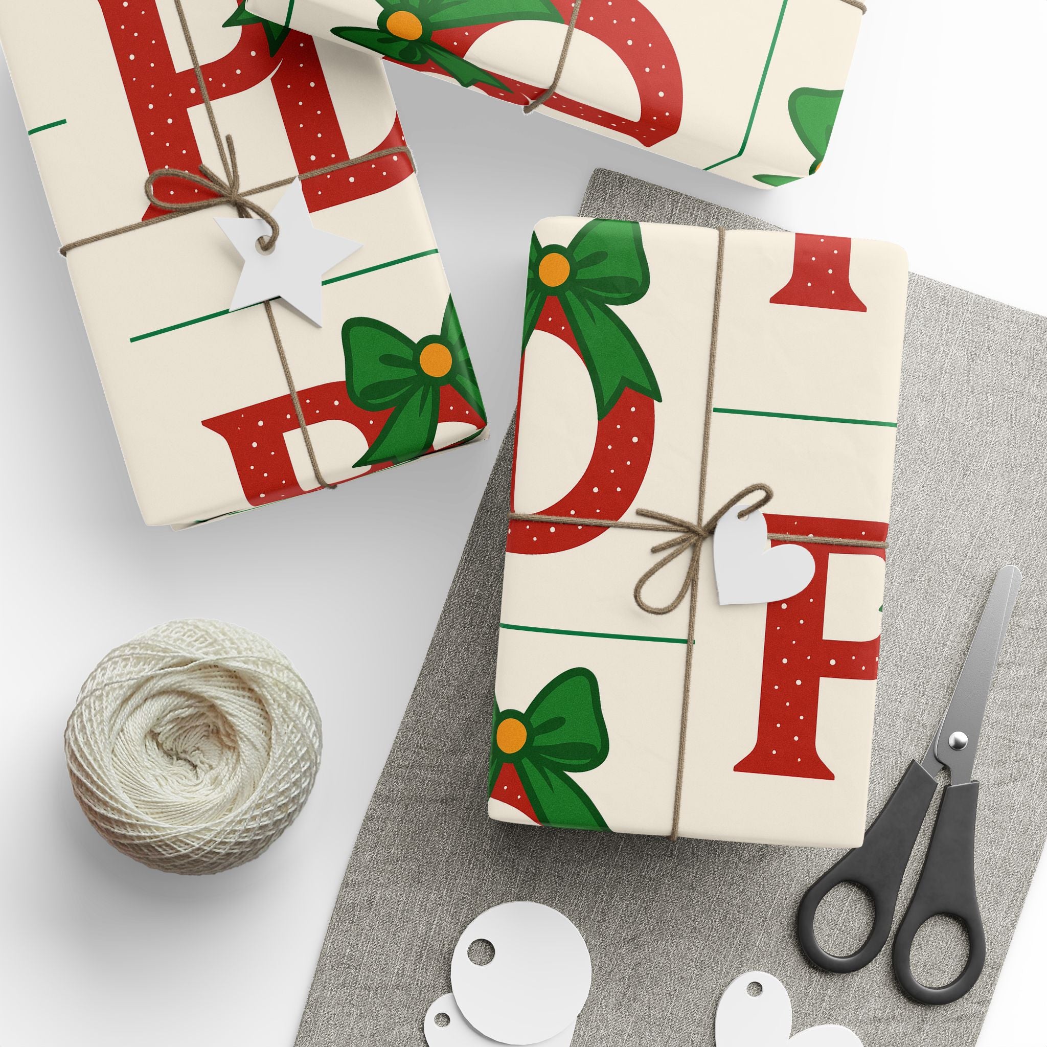 Christmas ‘Ho Ho Ho’ Wrapping Paper Roll — Festive Red & Green Holiday Gift Wrap