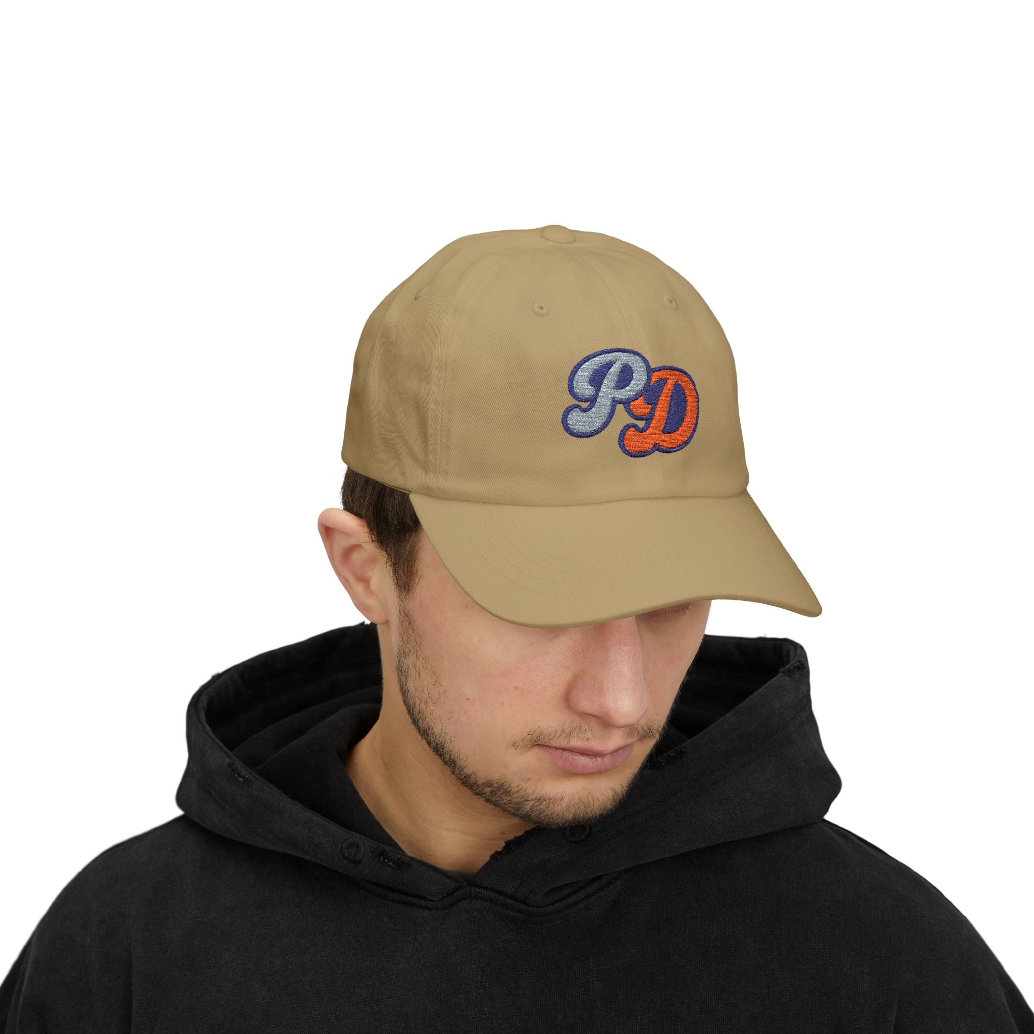 Embroidered PD Dad Cap — Vintage Script Patch Baseball Hat