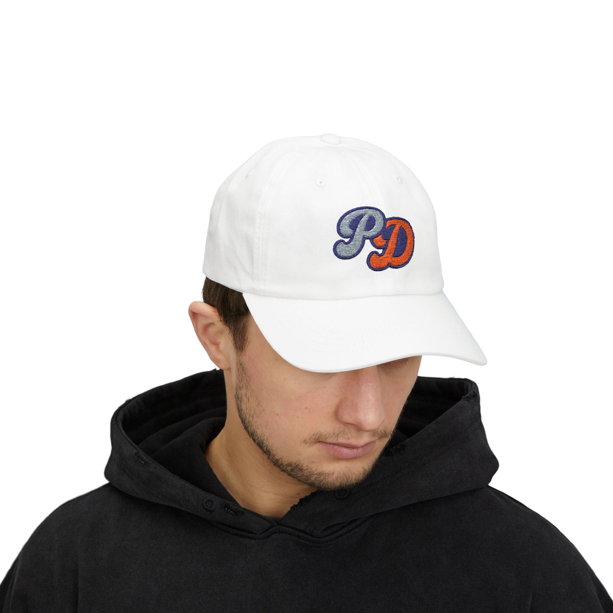 Embroidered PD Dad Cap — Vintage Script Patch Baseball Hat