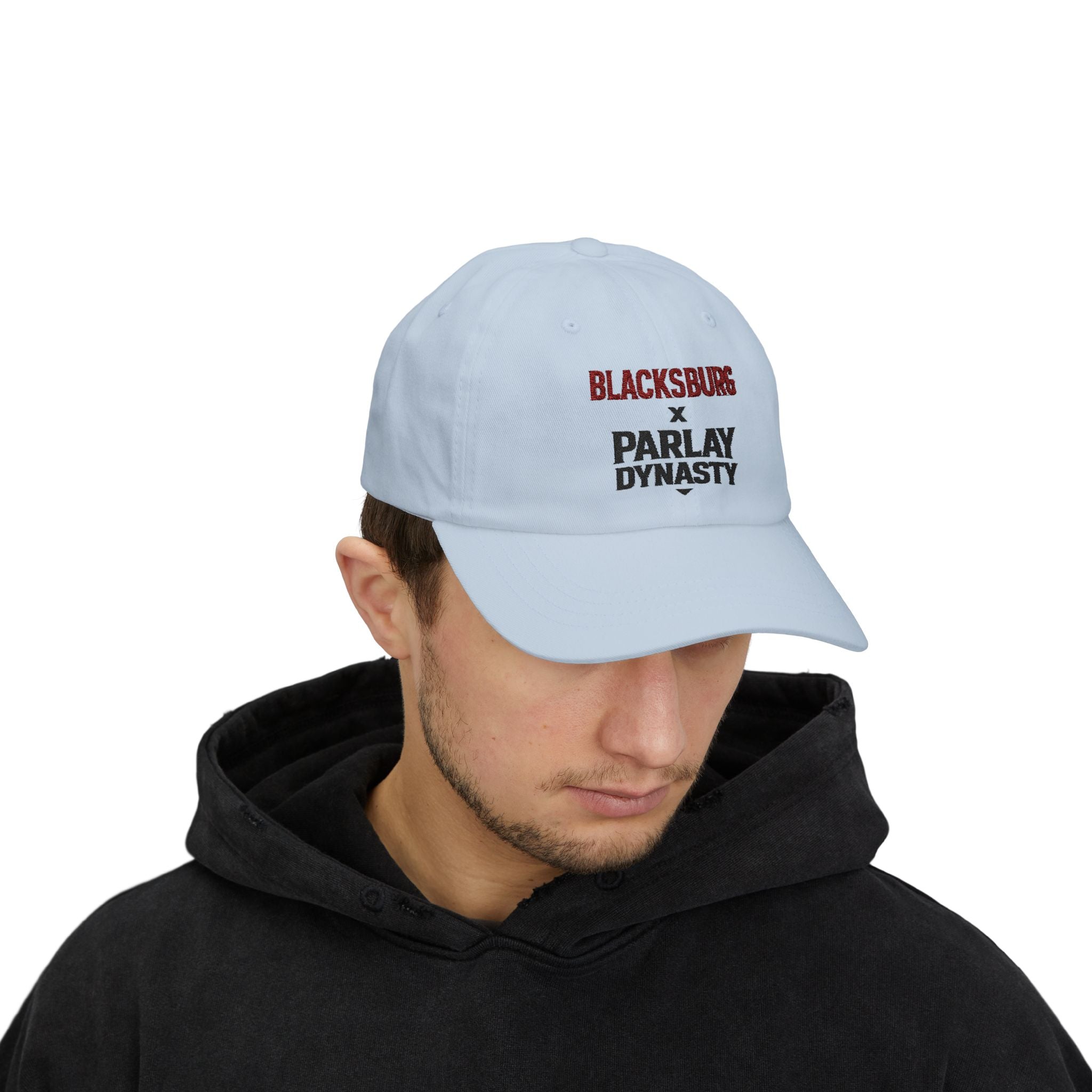Blacksburg x Parlay Dynasty Dad Cap — Embroidered White Baseball Hat