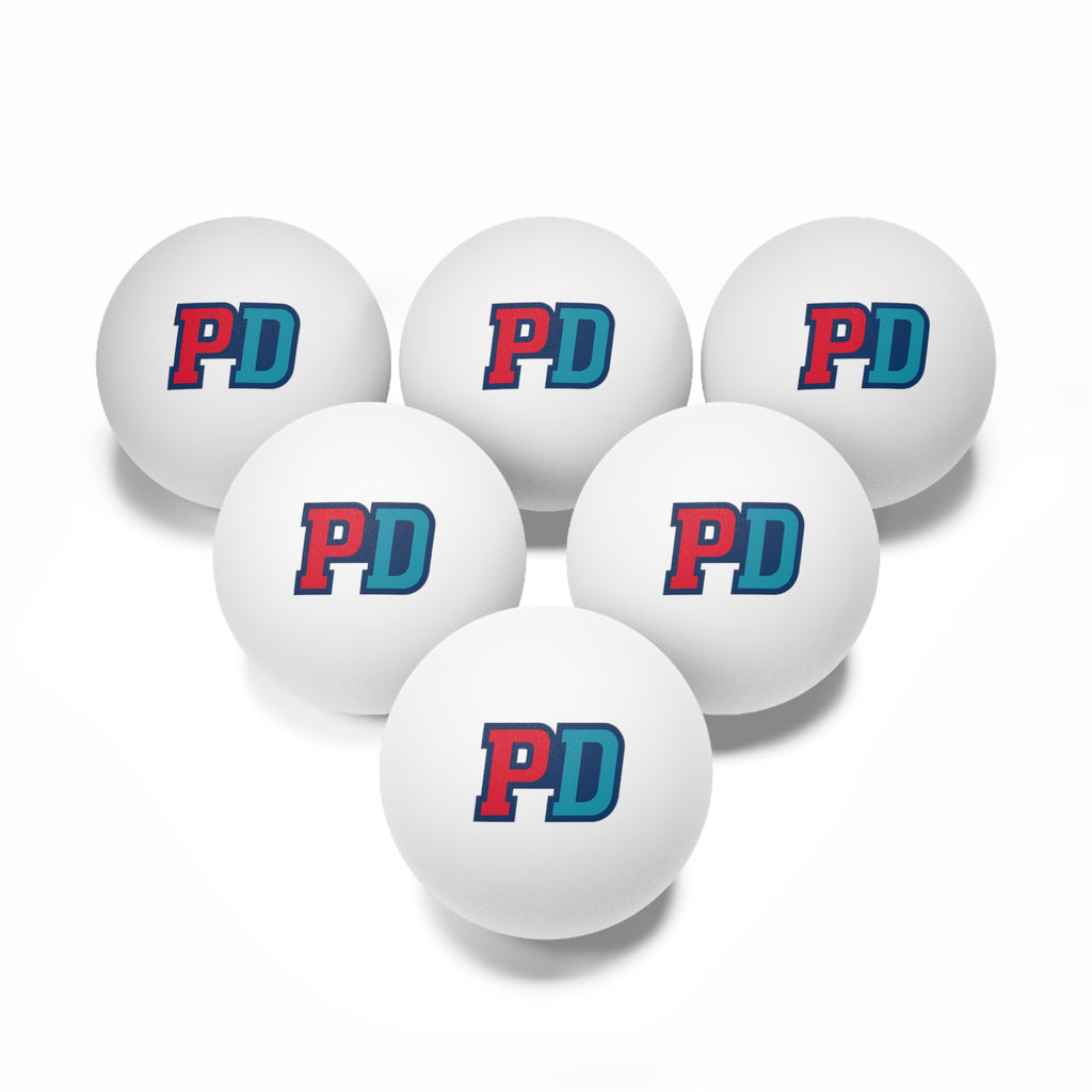Ping Pong Balls (6-Pack) — White Table Tennis Balls with Red & Blue "PD" Logo