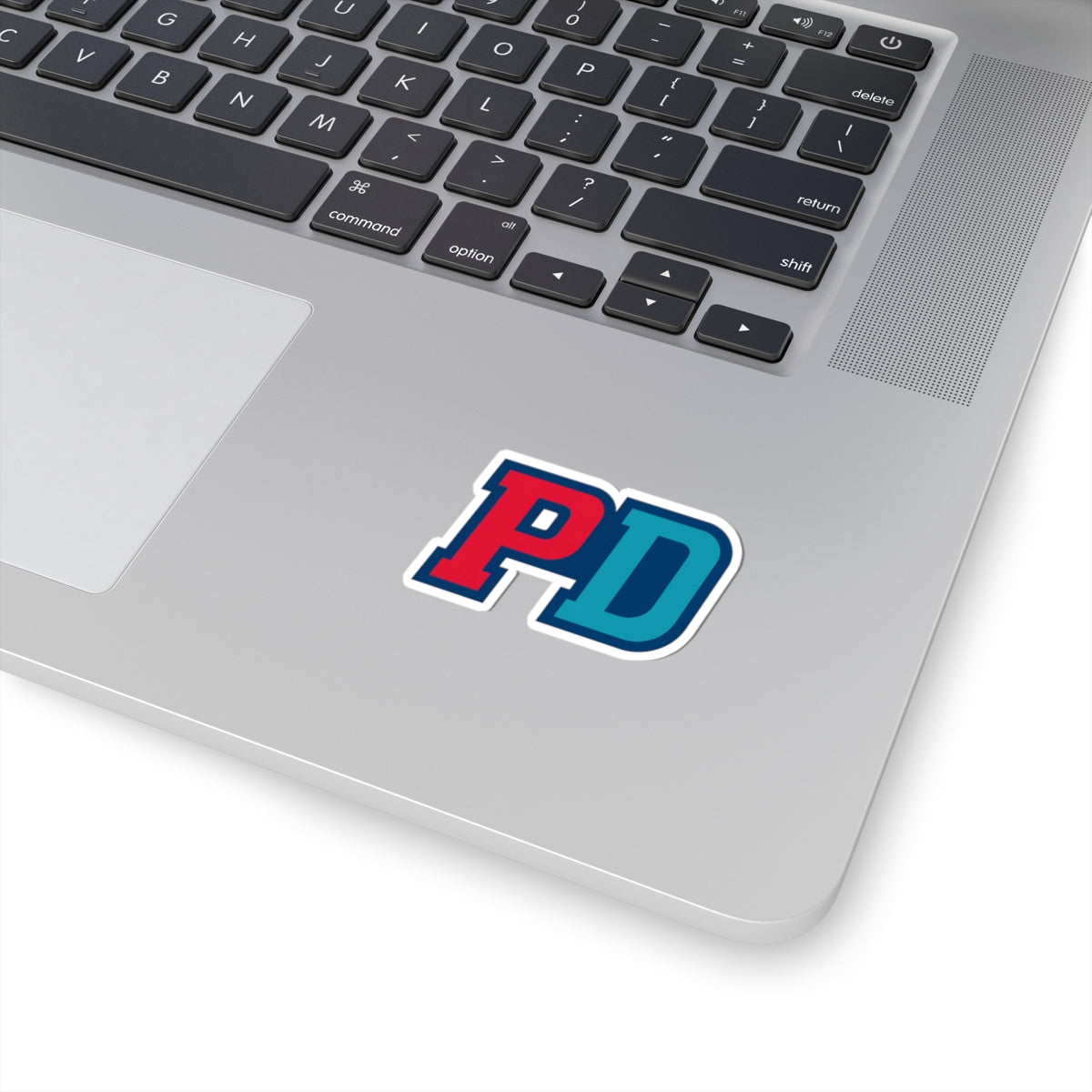 PD Initials Sticker — Red & Teal Kiss-Cut Decal for Laptops, Water Bottles & Gear