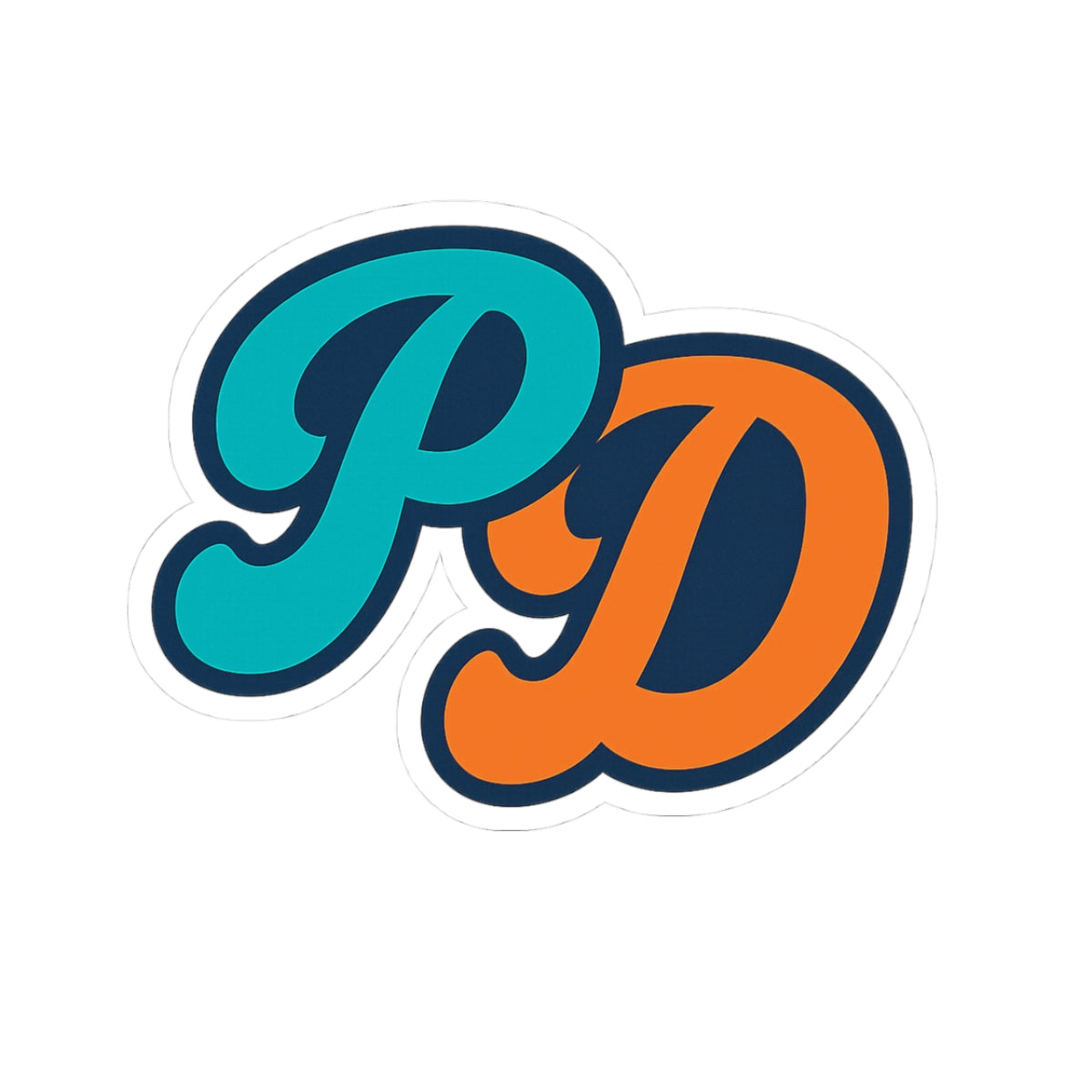 PD Monogram Kiss-Cut Sticker — Retro Teal & Orange Laptop Decal